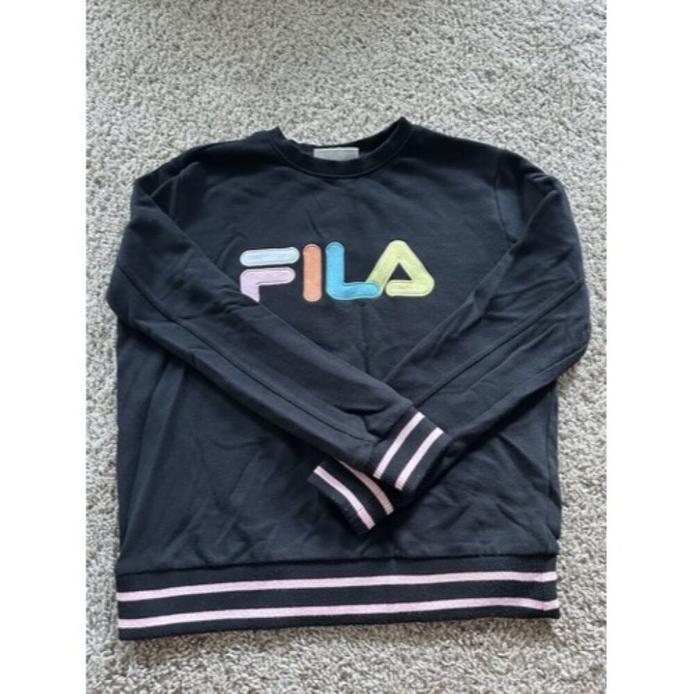 Fila Womens Pull Over Sweater Varsity Size Medium Crew Neck Pastel Logo